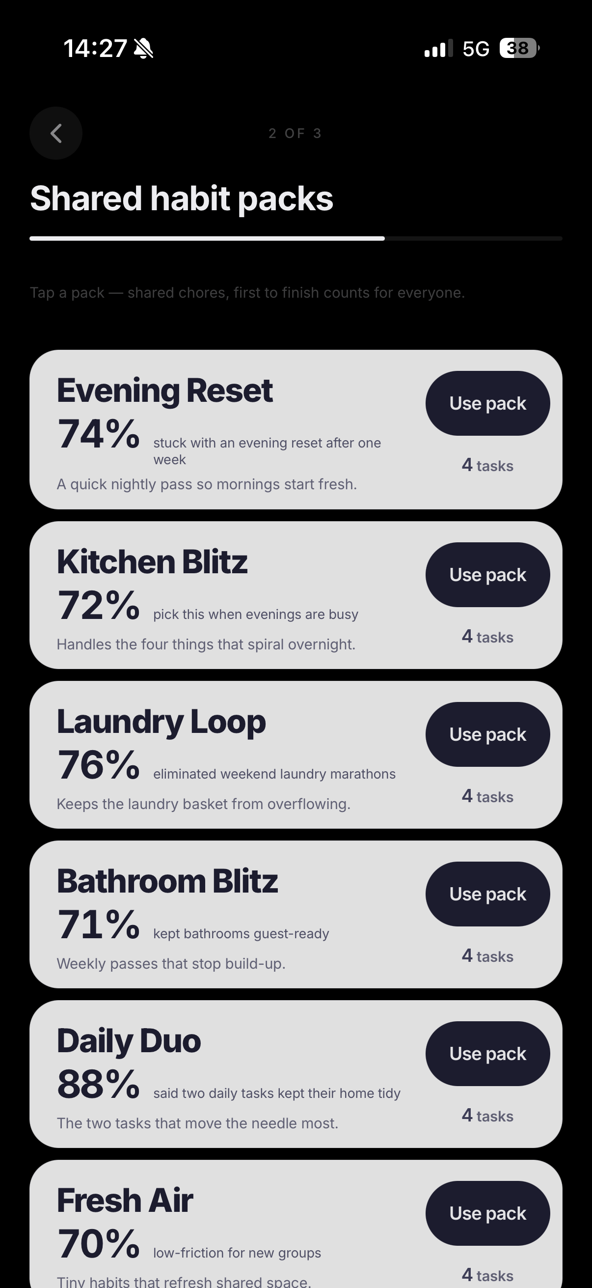 OkayThen app: Shared habit packs
